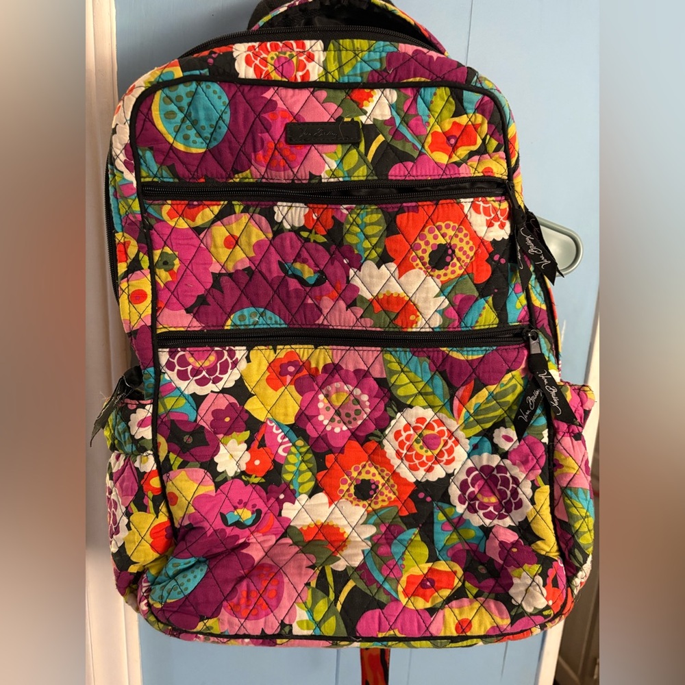 Vera Bradley Bright Floral Quilted Backpack in Pink, Purple, Yellow & Green